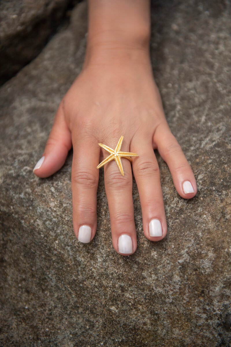 sea star ring χειροποίητο ασημένιο δαχτυλίδι με επιχρύσωση - Image 4