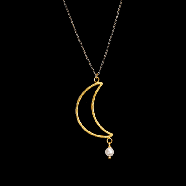 Half Moon Necklace – Μενταγιόν Μισοφέγγαρο με Μαργαριτάρι από ασήμι 925