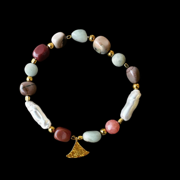 Delos bracelet - Βραχιόλι με φυσικές πέτρες και ασημένιο επιχρυσωμένο στοιχείο