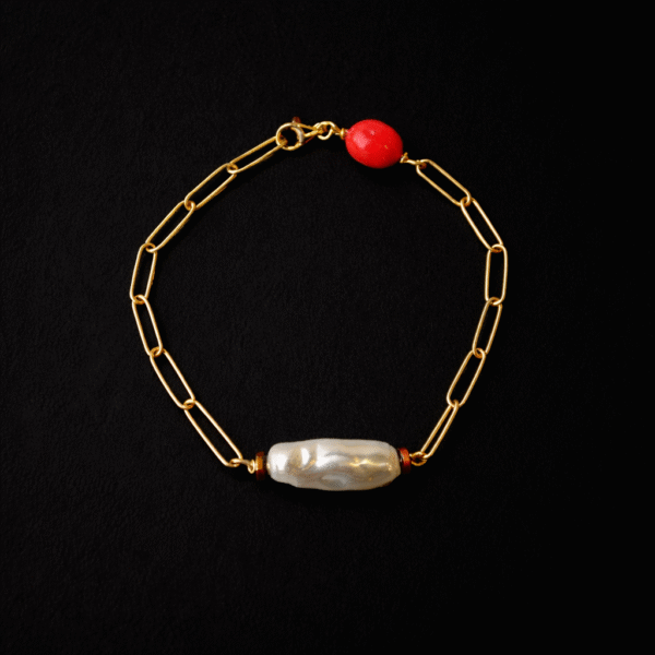 Folegadros bracelet - Βραχιόλι με ασημένια και επιχρυσωμένη αλυσίδα κοράλι  και φίλντισι