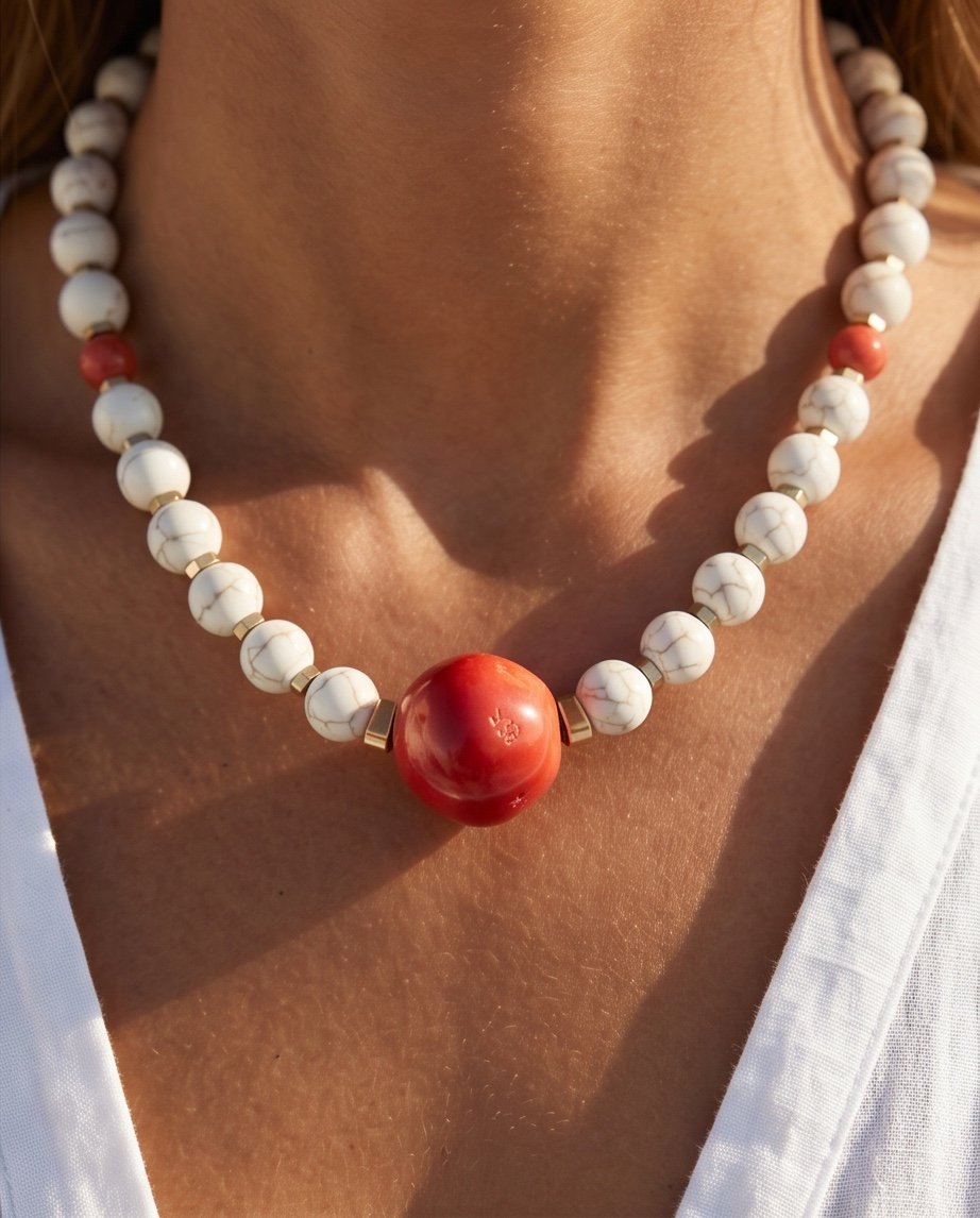 Folegandros Necklace - Κολιέ με κοράλι και ημιπολύτιμες πέτρες - Image 3